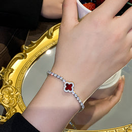 Brățară eleganta placată cu aur alb 18k model trifoi