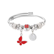 Brățară damă cu charmuri din oțel inoxidabil și zirconiu, argintiu roșu