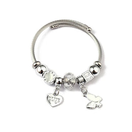 Brățară damă cu charmuri din oțel inoxidabil și zirconiu, argintiu alb