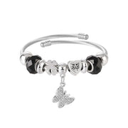 Brățară damă cu charmuri din oțel inoxidabil și zirconiu, argintiu negru Z2