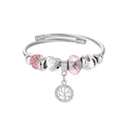 Brățară damă cu charmuri din oțel inoxidabil și zirconiu, argintiu roz Z3