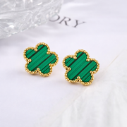 Cercei din oțel inoxidabil, model trifoi verde, auriu