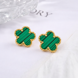 Cercei din oțel inoxidabil, model trifoi verde, auriu