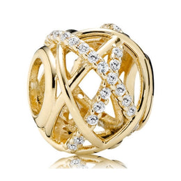 Charm pentru brățară din aliaj, model benzi încrucișate cu cristale